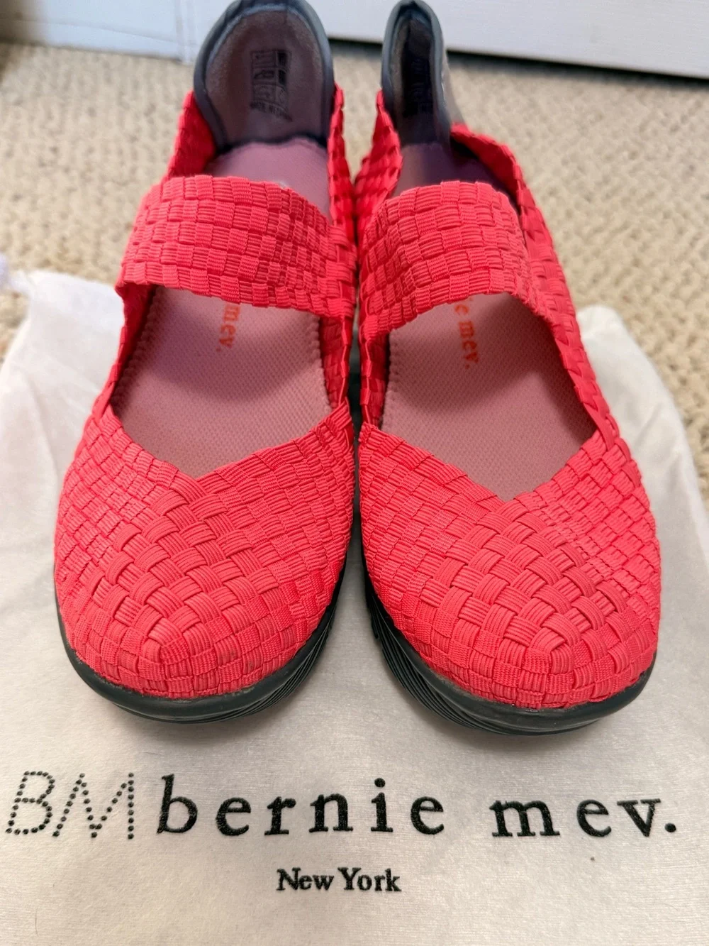 Bernie Mev Lulia Wedge Shoes Coral Pink Woven Size EU 38 Resort Coastal Grandma